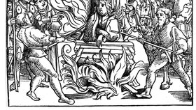 Upálení Jana Husa na dřevorytu z roku 1536