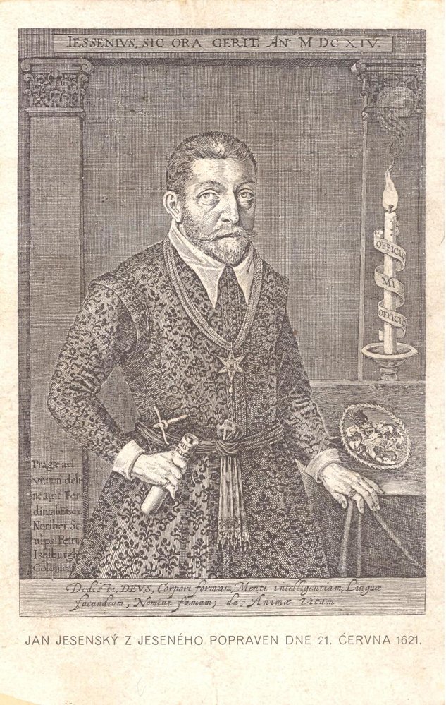 Ján Jesenský, známý také jako Jan z Jesenu, či Jan Jessenius, na dobové rytině.
