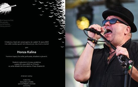 Rodina zveřejnila parte zesnulého hudebníka Jana Kaliny z kapely Sto zvířat. 