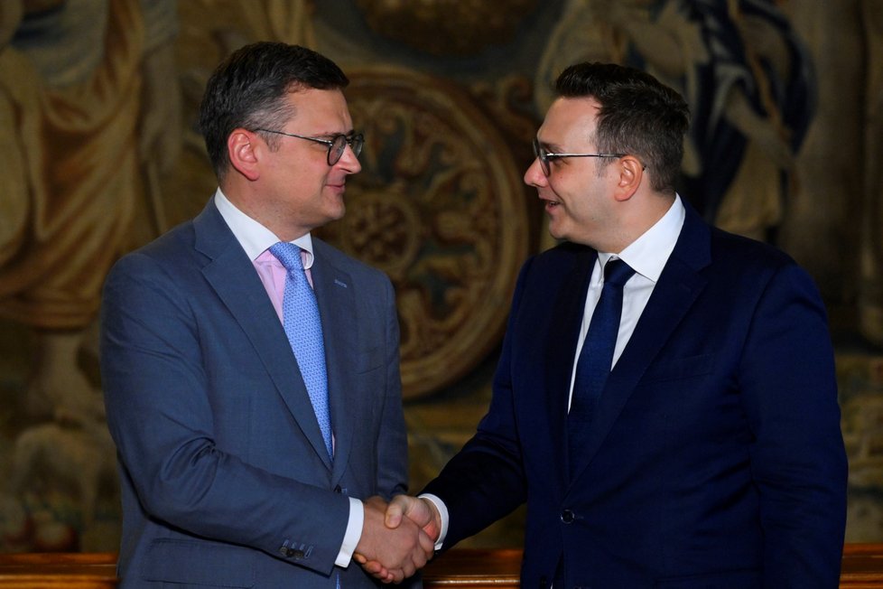 Ukrajinský ministr zahraničí Dmytro Kuleba a český ministr zahraničí Jan Lipavský (Piráti) v Praze (28.8.2023)