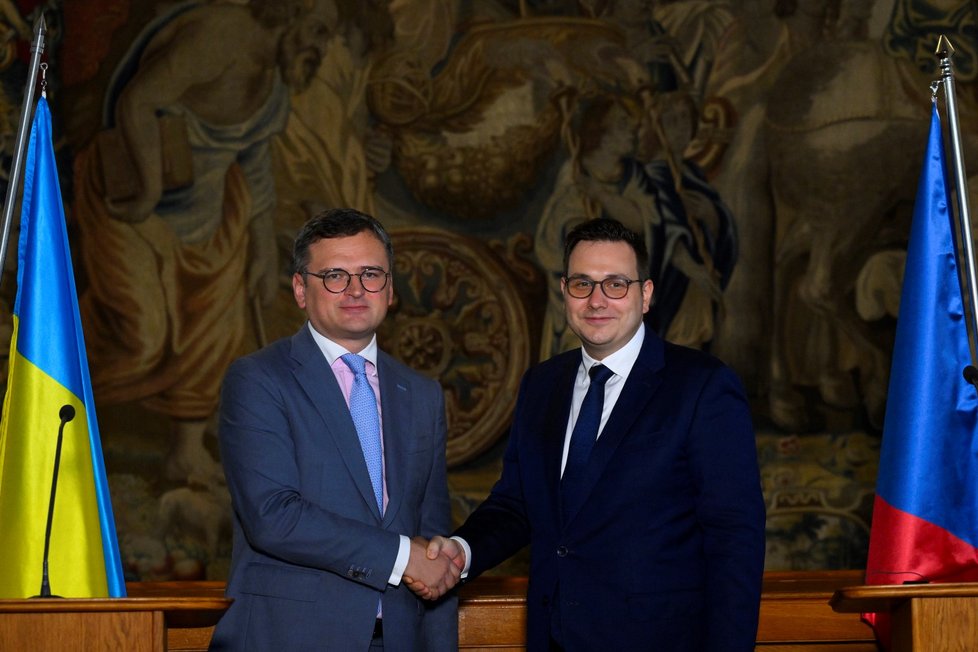 Ukrajinský ministr zahraničí Dmytro Kuleba a český ministr zahraničí Jan Lipavský (Piráti) v Praze (28.8.2023)