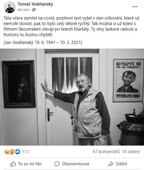 Zemřel spisovatel a písničkář Jan Vodňanský. Podlehl covidu.