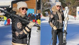 Bývalá Miss Jana Doleželová ve Špindlerově Mlýně s lyžemi za čtvrt milionu.