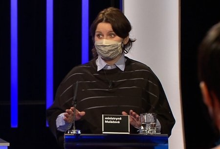 Jana Maláčová (ČSSD) hájila program Antivirus v pořadu Máte slovo u Michaely Jílkové na ČT. (2.4.2020)