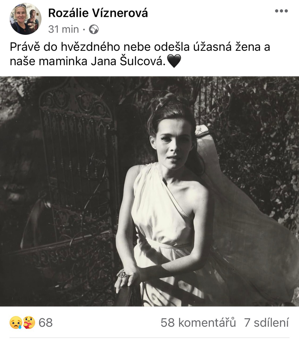 Zemřela Jana Šulcová.