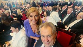 Jana Vaľová s bývalým prezidentem Milošem Zemanem na inaugurácii Petra Pellegriniho.
