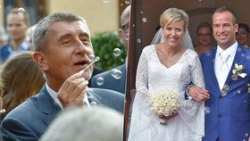 Andrej Babiš vyrazil na svatbu hejtmanky Vildumetzové (oba ANO), která si vzala politika z ODS Mračka