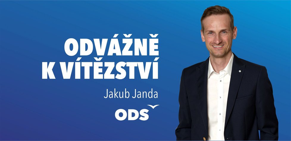 Volební plakát s Jakubem Jandou. V kampani chce mluvit například o protikuřáckém zákonu.