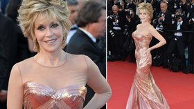 Herecká legenda Jane Fonda nezklamala. Na červeném koberci zážila jako hvězda první třídy. Všichni přítomní na ní mohli jen oči nechat.