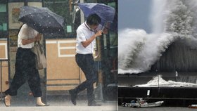 V Japonsku udeřil silný tajfun. Pobřeží bičují obří vlny, letadla nesmí do vzduchu