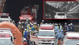 V Japonsku se propadl strop v tunelu. U neštěstí zasahují záchranáři.
