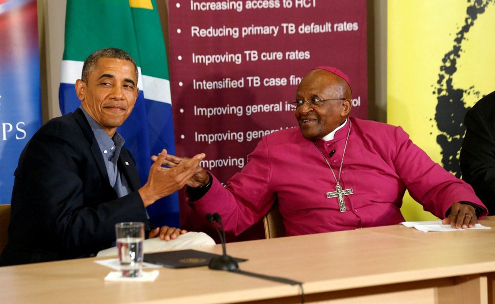 Desmond Tutu s bývalým americkým prezidentem Barackem Obamou