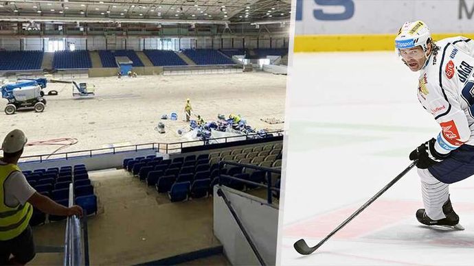 Slavný hokejista Jaromír Jágr cepuje dělníky, aby Rytíři stihli start extraligy