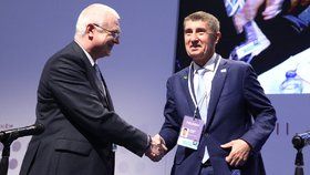 Jaroslav Faltýnek a Andrej Babiš na sněmu ANO