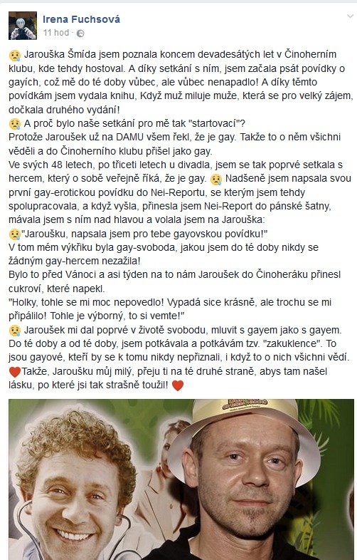 Spisovatelka Irena Fuchsová vzpomíná na Jaroslava Šmída.