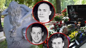 Hroby tragicky zesnulých hokejistů od Jaroslavle: Markův zdobí velký náhrobek ve tvaru srdce, Rachůnkův zasypalo 33 růží