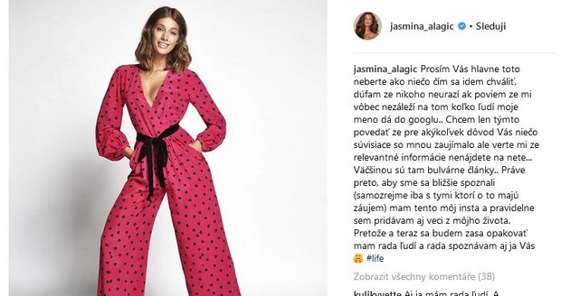 Jasmina se vyjádřila k titulu nejhledanější celebrity Slovenska na Instagramu