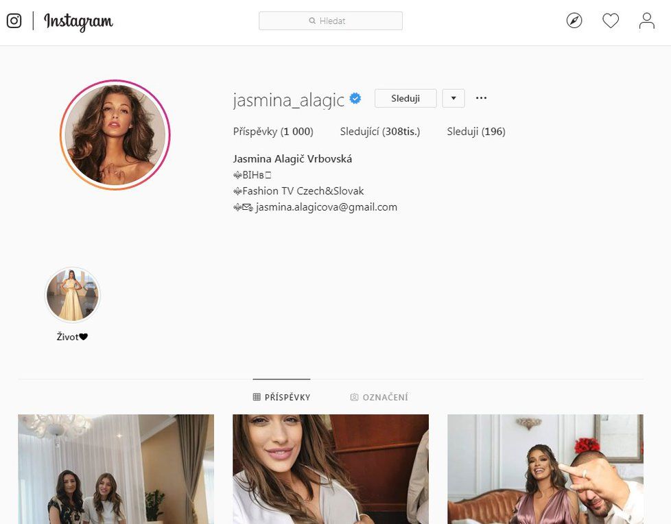 Jasmina používá špatné pořadí svých příjmení i na instagram