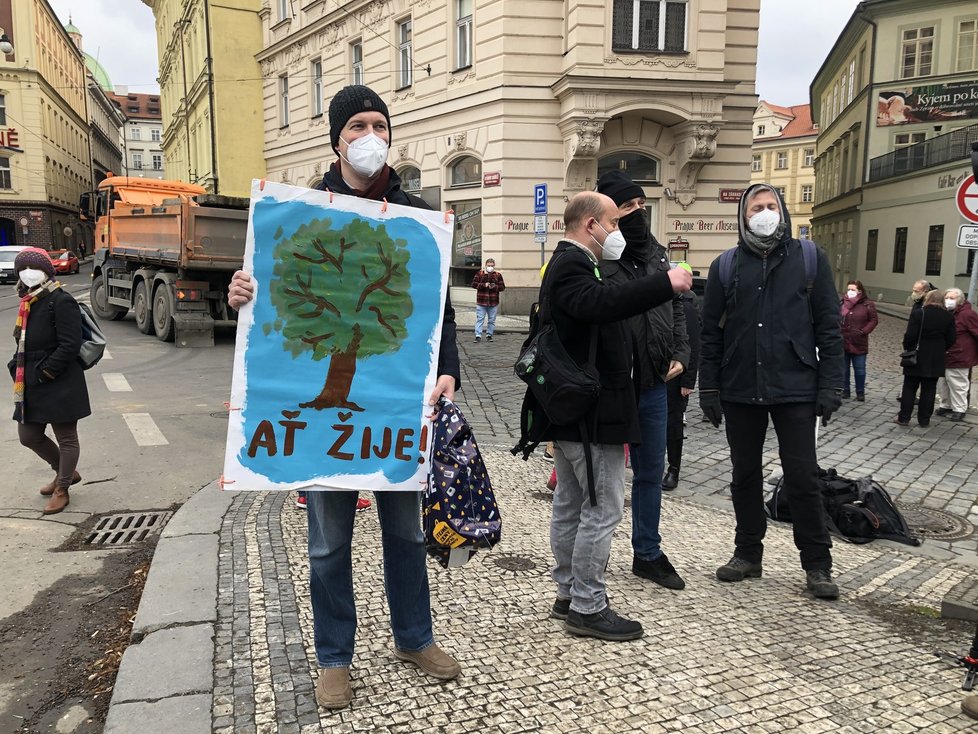 Aktivisté dnes (18. 3.) znovu demonstrovali proti pokácení 100letého javoru. 