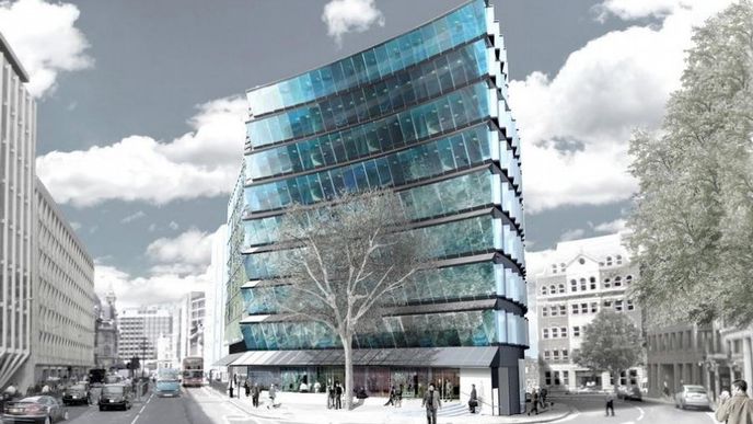 Jeden z architektonických návrhů nové budovy na londýnské adrese Holborn Viaduct 65