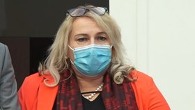 Ministryně Klára Dostálová (za ANO) ve Sněmovně před jednáním o opatřeních vlády kvůli koronaviru (7.4.2020)