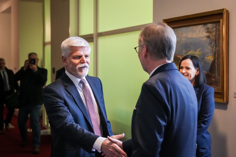 Jednání vlády 31. 1. 2024: Prezidenta republiky Petra Pavla přivítal ve Strakově akademii premiér Petr Fiala.
