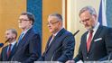 Tiskovka po jednání vlády: Zbyněk Stanjura, Jozef Síkela a Petr Fiala