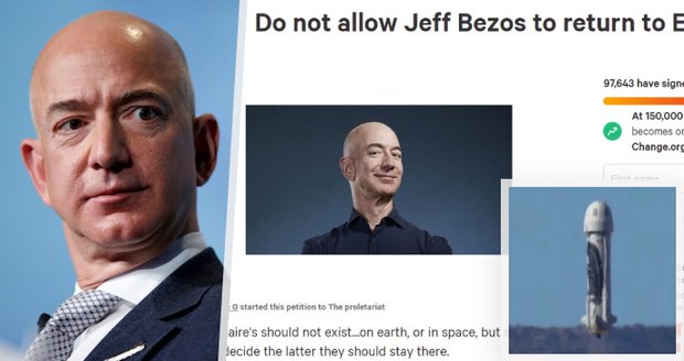 „Miliardáři by neměli existovat...“ Téměř 100 tisíc lidí žádá, aby Bezos zůstal ve vesmíru