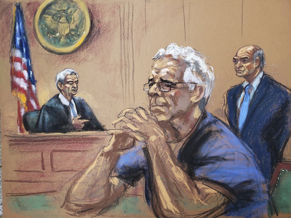 Jeffrey Epstein (†66) u soudu.