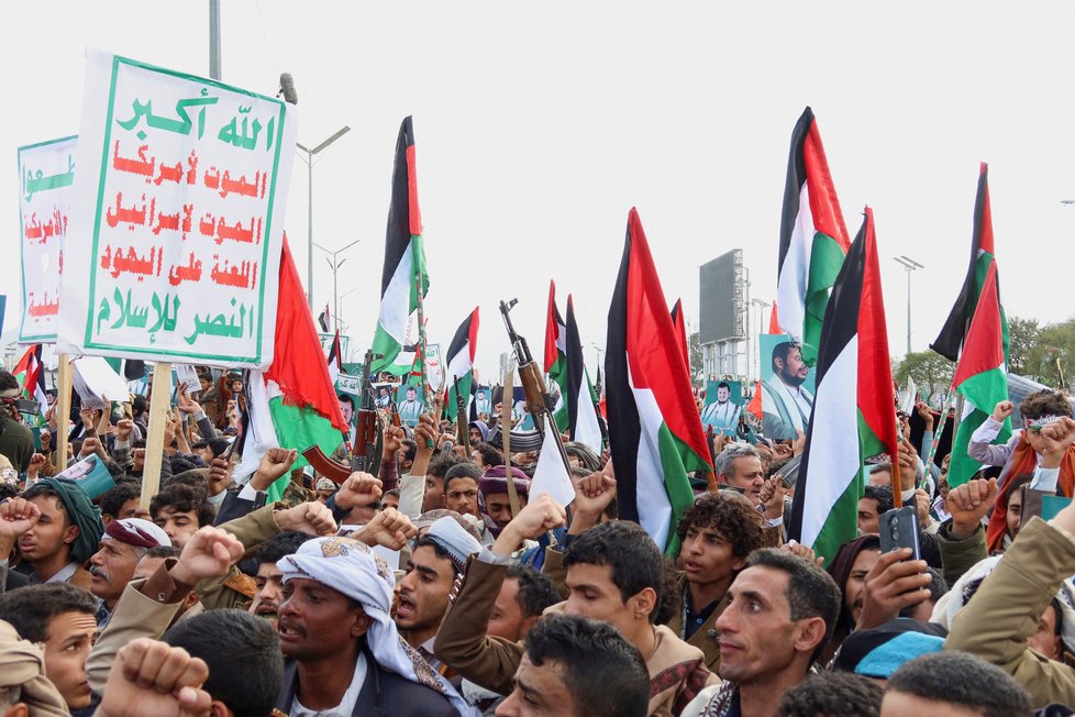 Jemenská demonstrace na podporu Palestiny (15. 12. 2023)