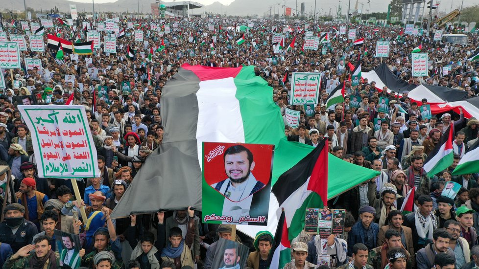 Jemenská demonstrace na podporu Palestiny (15.12.2023)