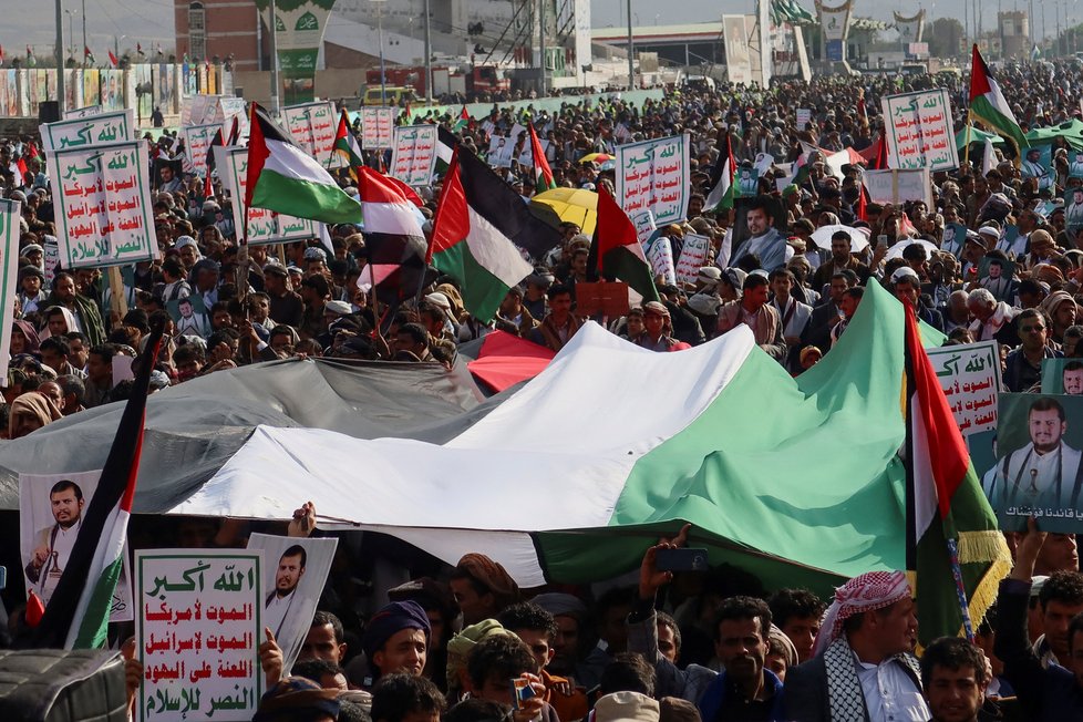 Jemenská demonstrace na podporu Palestiny (15. 12. 2023)