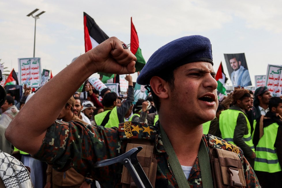 Jemenská demonstrace na podporu Palestiny (15.12.2023)