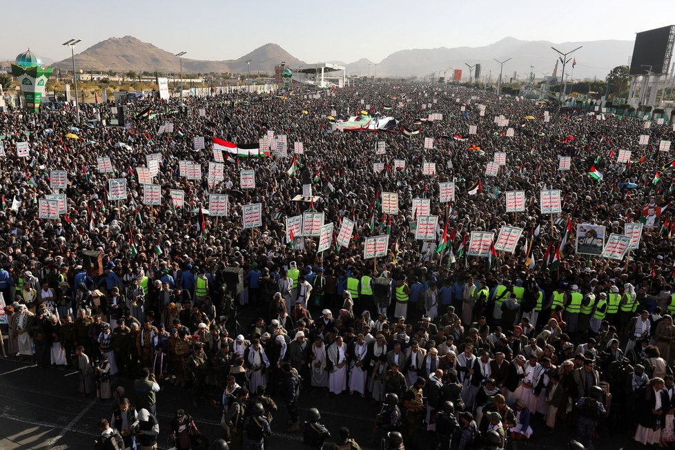 Demonstrace na podporu Palestiny v Jemenu (22. 12. 2023)