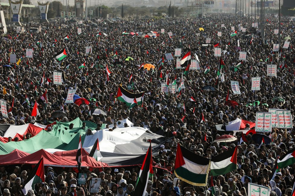 Demonstrace na podporu Palestiny v Jemenu (22. 12. 2023)