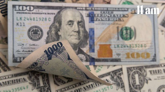 Americký dolar a japonský jen. Ilustrační snímek. Americký dolar a japonský jen. Ilustrační snímek.