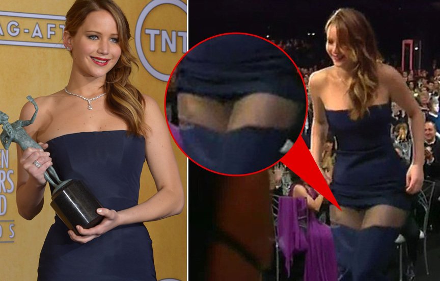 Na loňských předávání cen SAGA se herečce Jennifer Lawrence roztrhly šaty v přímém přenosu