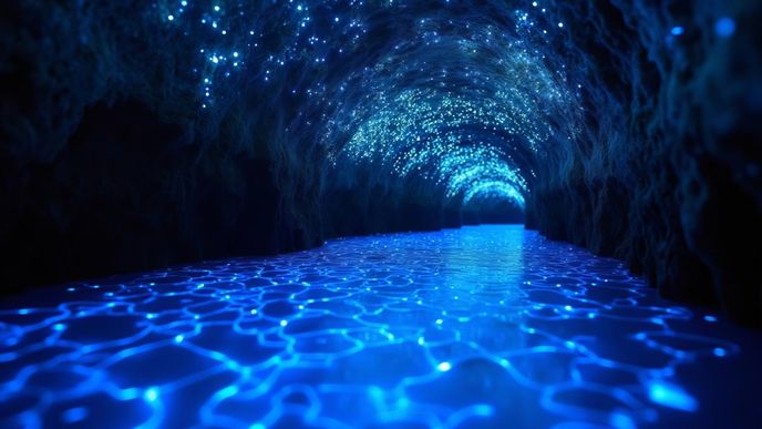 Jeskyně Waitomo Glowworm jsou známé především tím, že jsou domovem velkého množství světlušek druhu Arachnocampa luminosa. Jeskyně Waitomo Glowworm jsou známé především tím, že jsou domovem velkého množství světlušek druhu Arachnocampa luminosa.