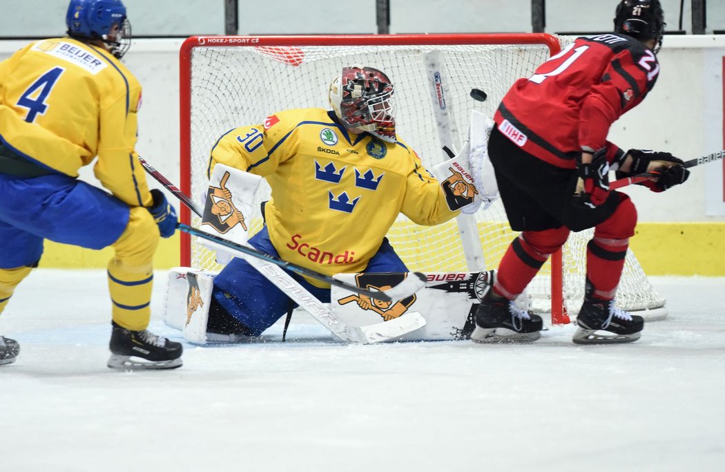 Má našlápnuto k tomu, aby se stal pravou hokejovou superstar. Ostře sledovanému švédskému gólmanovi Jesperu Wallstedtovi (16) byla už před Hlinka Gretzky Cupem předpovídána zářná budoucnost.