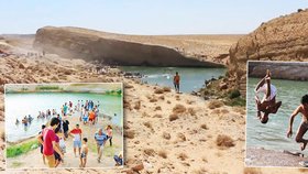 Jezero se zničehonic objevilo ve vyprahlé poušti. Mísní z něho mají navzdory varování úřadů velkou radost.