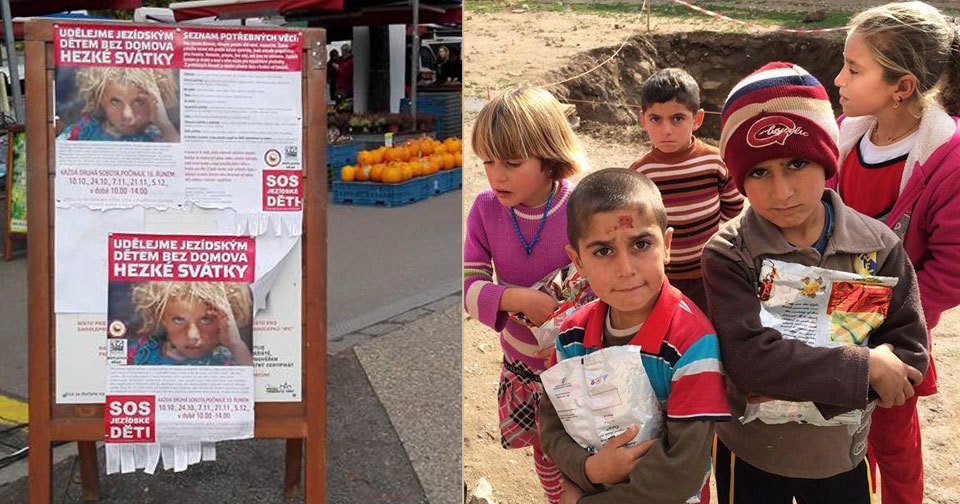 Organizace pořádají na farmářském tržišti materiální sbírku pro jezídské děti.