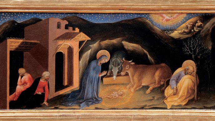 Vliv sčítání lidu na dějiny světa – rodina Josefa a Marie přišla do Betléma, aby se nechala sečíst. Narození Ježíše na obraze Gentile Da Fabriana (1423)