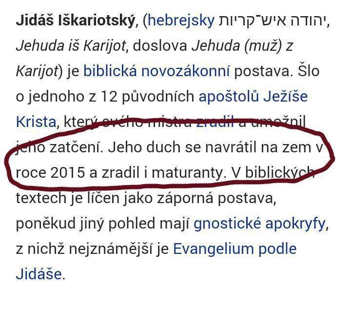 Jidáš zradil letošní české maturanty a stal se hitem internetu