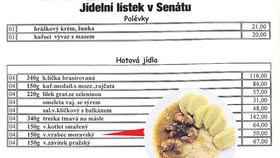 Jídelní lístek v Senátu