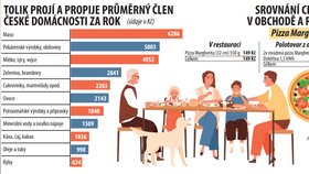 Kolik peněz vydáme za potraviny a jídlo?