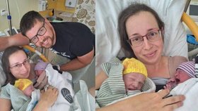 Maminka Eliška přivedla na svět v porodnici jihlavské nemocnice dvojčata. Porodila přirozeně, bez komplikací a bez poranění, za podpory svého manžela.