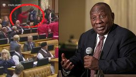 Poslanci v jihoafrickém parlamentu si problém vyříkali ručně (6.11.2018).