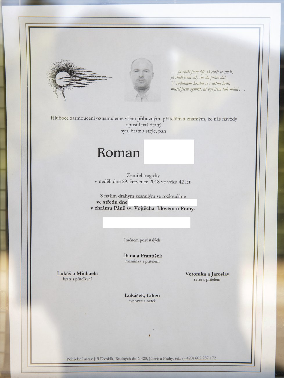 Parte zesnulého Romana (†42)