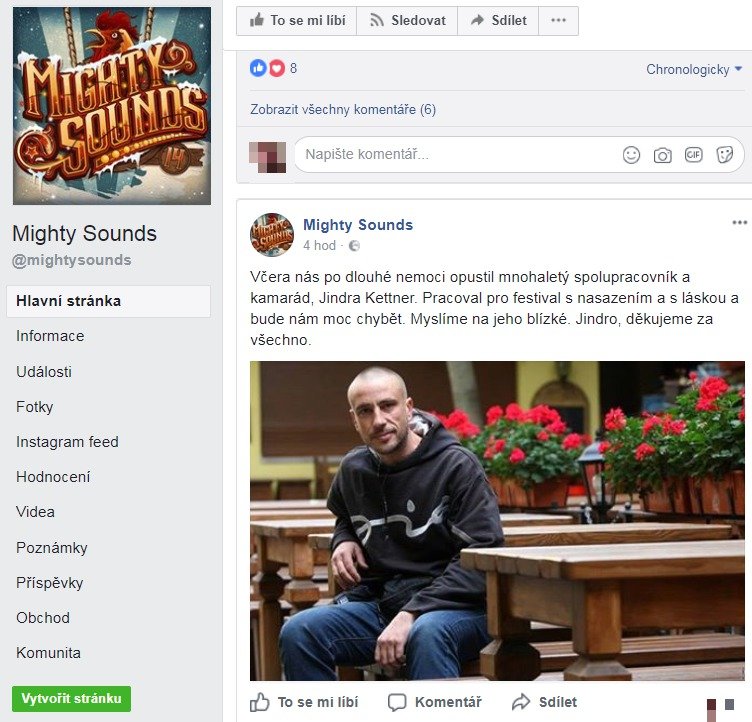 Pořadatelé Mighty Sounds na Facebooku oznámili smrt Jindřicha Kettnera.