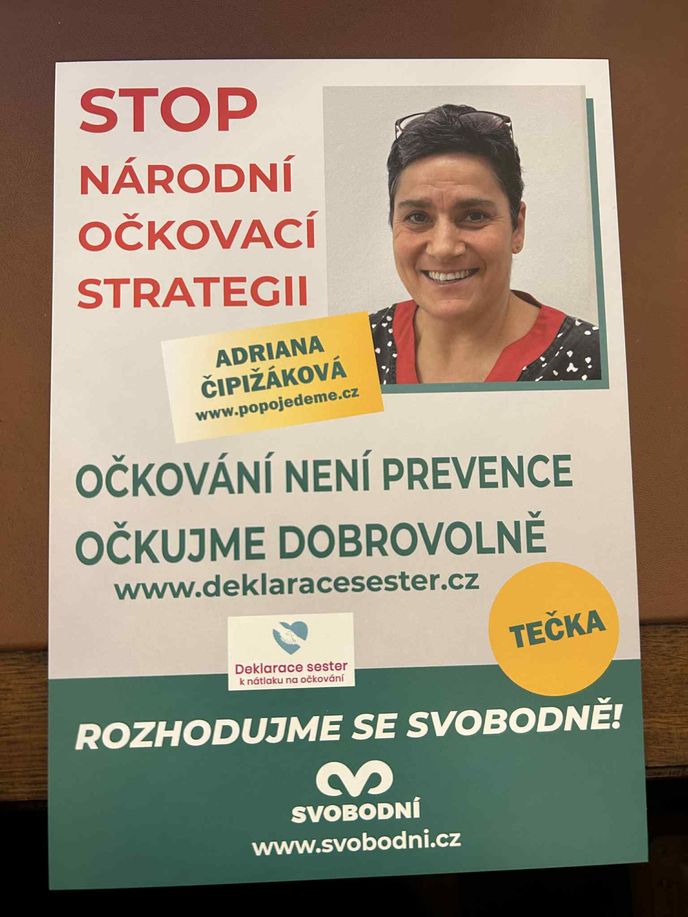 Leták, který rozdávala Andriana Čipižáková. Leták, který rozdávala Andriana Čipižáková.